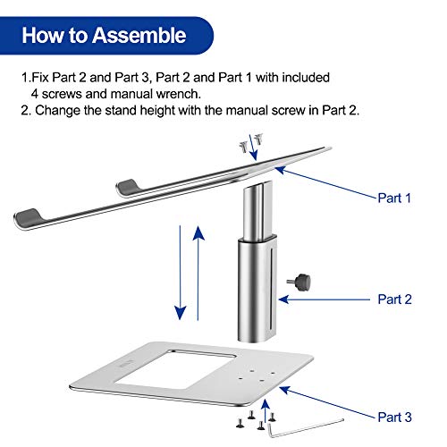 Besign LSX3 - Soporte de aluminio para portátil ergonómico y ajustable, soporte para ordenador compatible con MacBook Air Pro, Dell, HP, Lenovo More de 10 a 15,6 pulgadas (plata)