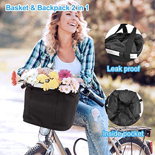 Bestcool Cesta Plegable para Bicicleta, Cesta Delantera Negra para Bicicleta, Bolsas Desmontables para Bicicleta para manillares, Porta Mascotas de aleación de Aluminio con Cierre de cordón(Negro)