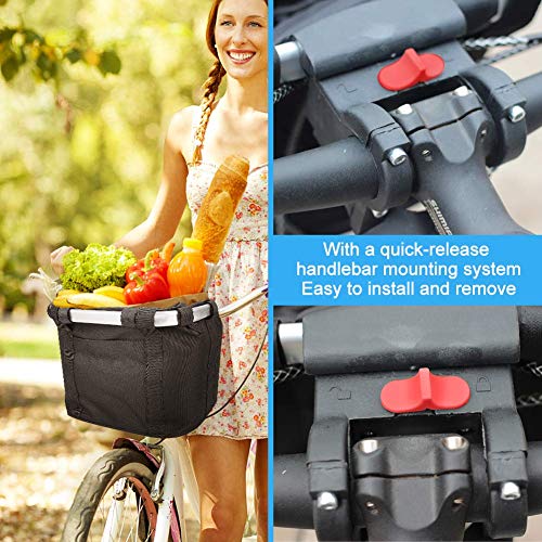 Bestcool Cesta Plegable para Bicicleta, Cesta Delantera Negra para Bicicleta, Bolsas Desmontables para Bicicleta para manillares, Porta Mascotas de aleación de Aluminio con Cierre de cordón(Negro)