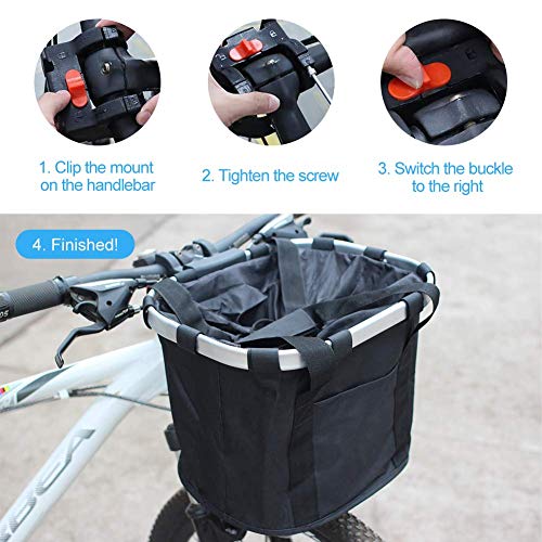 Bestcool Cesta Plegable para Bicicleta, Cesta Delantera Negra para Bicicleta, Bolsas Desmontables para Bicicleta para manillares, Porta Mascotas de aleación de Aluminio con Cierre de cordón(Negro)