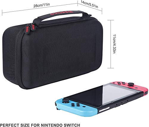 Bestico Funda para Nintendo Switch y Switch OLED - Funda de viaje para Nintendo Switch con 10 cartuchos de juegos para la consola, Adaptador de CA, cable HDMI, mando Joycon y correa Joycon