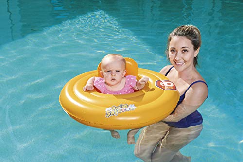 BESTWAY 32096 - Flotador Hinchable para Bebé Swim Safe Paso A Baby Seat 69 cm Con Asiento y Soporte para Neonatos Vinilo Resistente Amarillo con 4 Cámaras de Aire