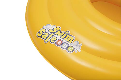 BESTWAY 32096 - Flotador Hinchable para Bebé Swim Safe Paso A Baby Seat 69 cm Con Asiento y Soporte para Neonatos Vinilo Resistente Amarillo con 4 Cámaras de Aire
