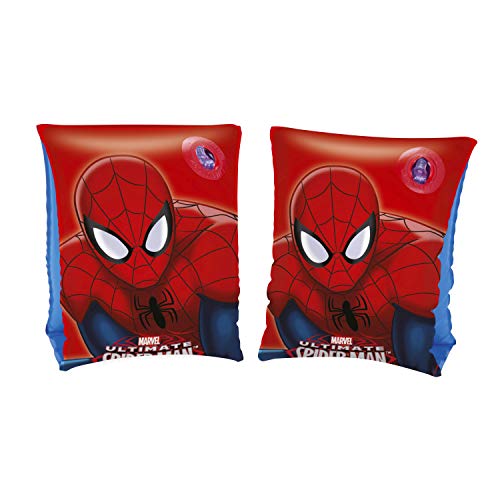 BESTWAY 98001 - Manguitos Hinchables Spiderman 15x23 cm Vinilo Resistente Rojo y Azul con Válvula de Seguridad y 2 Cámaras de Aire Para Niños de 3-6 Años