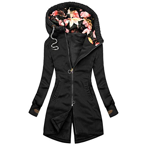 Beudylihy Chaqueta de lluvia con capucha para mujer, transpirable, resistente al agua, chubasquero, ligera, larga, resistente al viento, cordón, chaqueta de entretiempo Softshell, Y2 negro., L