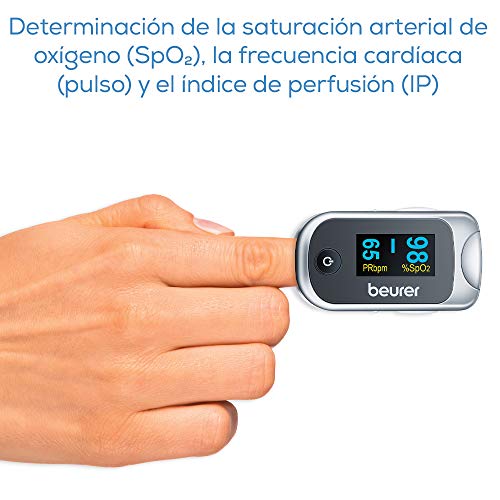 Beurer PO 40 Pulsioxímetro, medición de la saturación de oxígeno (SpO₂), frecuencia cardíaca (pulso) e índice de perfusión (PI), uso indoloro, pantalla a color