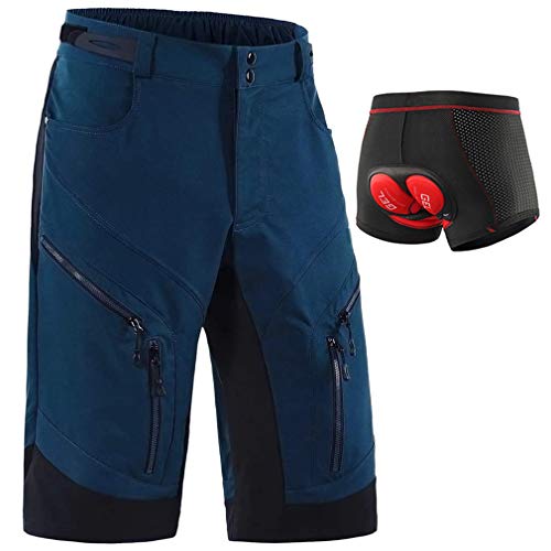 Beylore Bicicletas Mountain Bike Pantalones Cortos Hombre, Culotes Ciclismo MTB Pantalon Descenso, Deporte Ropa de Ciclismo con Badana Gel Transpirable Secado Rápido,Dark Blue,XL