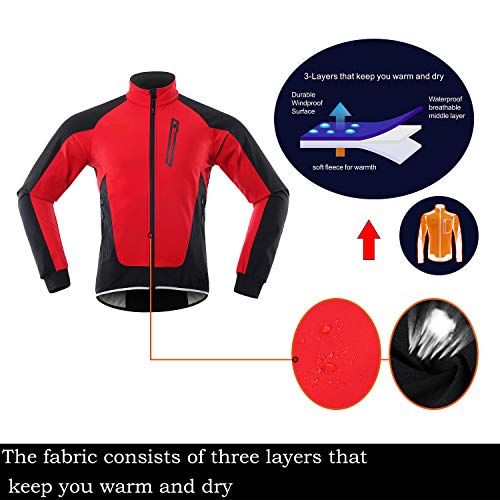 Beylore Chaqueta Ciclismo Hombre Mujer Invierno Térmica Alta Visibilidad Cazadora MTB Impermeable A Prueba De Viento Bici Cortavientos Reflective Ropa De Ciclismo para Correr Caminar,Rojo,M