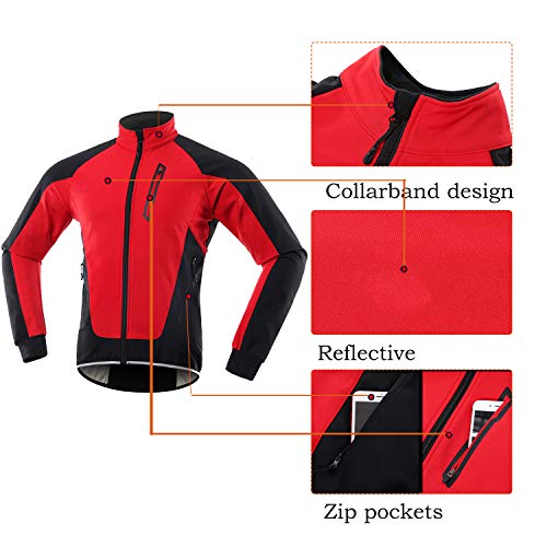 Beylore Chaqueta Ciclismo Hombre Mujer Invierno Térmica Alta Visibilidad Cazadora MTB Impermeable A Prueba De Viento Bici Cortavientos Reflective Ropa De Ciclismo para Correr Caminar,Rojo,M