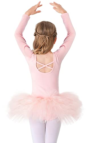 Bezioner Maillot de Danza Tutú Vestido de Ballet Gimnasia Leotardo Algodón Body Clásico para Niña (110 (100-110 cm, 3-4 años), Rosa de Manga Larga)