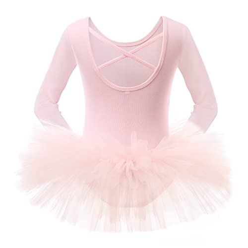 Bezioner Maillot de Danza Tutú Vestido de Ballet Gimnasia Leotardo Algodón Body Clásico para Niña (110 (100-110 cm, 3-4 años), Rosa de Manga Larga)