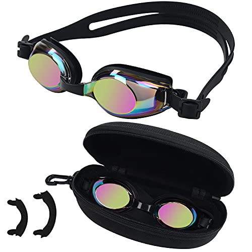 BEZZEE PRO Gafas Natacion Negras para Niñas y Niños – Gafas Protección UV y Antivaho - Estuche de Almacenamiento - 3 Puentes Nasales Suaves de Distintos Tamaños – Gafas Piscina Niños Herméticas