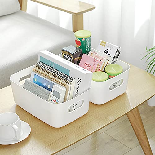 Bgfuni Juego de 4 Cestas de Almacenaje Multiuso, Cajas Organizadoras de Plástico con Asas, Cesta de Ordenación, Cestas Almacenaje, Cesta de Almacenamiento para Cocina, Baño, 19 x 13.5 x 7.5cm (Blanco)