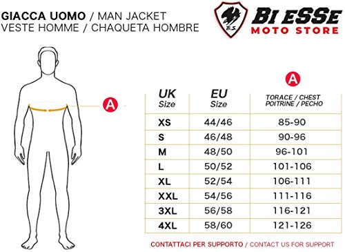 Bi Esse - Chaqueta de moto Touring para hombre - Chaqueta deportiva - Confeccionada en tejido con protecciones CE - Color negro y blanco - Impermeable - Ajustable - Forro térmico