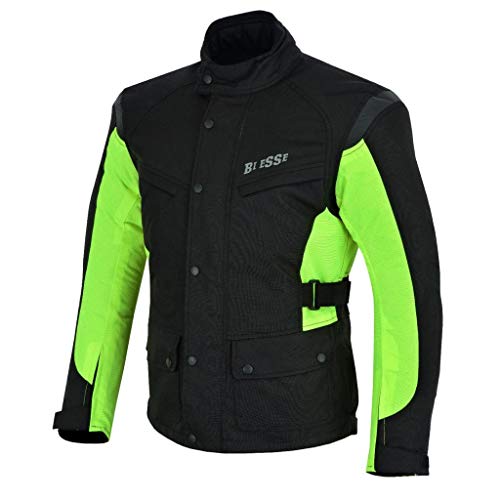 BI ESSE - Chaqueta GiaBI ESSE - Chaqueta de moto de cordura para hombre, tejido impermeable, forro térmico extraíble, protecciones certificadas (negro/flúor, XS)