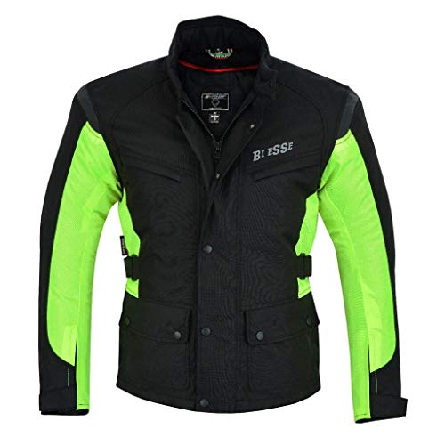 BI ESSE - Chaqueta GiaBI ESSE - Chaqueta de moto de cordura para hombre, tejido impermeable, forro térmico extraíble, protecciones certificadas (negro/flúor, XS)