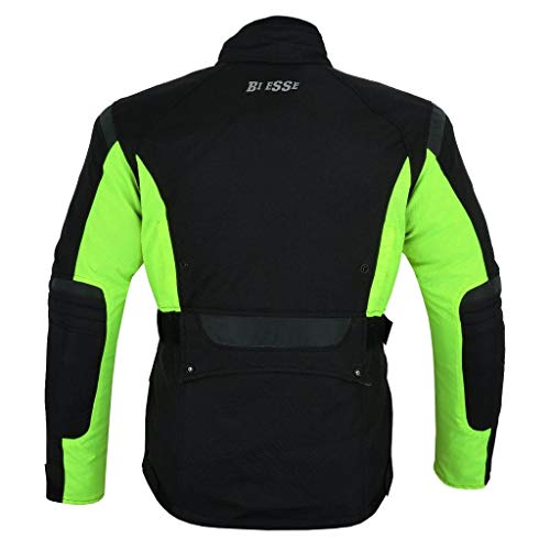 BI ESSE - Chaqueta GiaBI ESSE - Chaqueta de moto de cordura para hombre, tejido impermeable, forro térmico extraíble, protecciones certificadas (negro/flúor, XS)