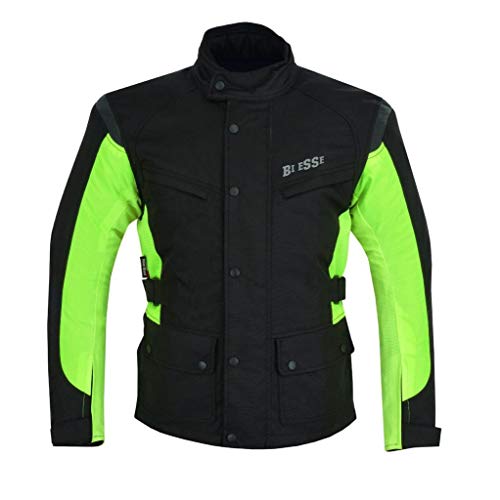 BI ESSE - Chaqueta GiaBI ESSE - Chaqueta de moto de cordura para hombre, tejido impermeable, forro térmico extraíble, protecciones certificadas (negro/flúor, XS)