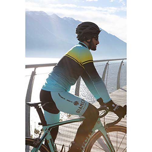 BIANCHI MILANO - Camiseta térmica de manga larga fabricada en Italia, modelo Santer, color negro, azul y amarillo, talla L.