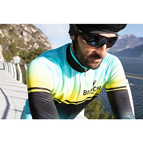 BIANCHI MILANO - Camiseta térmica de manga larga fabricada en Italia, modelo Santer, color negro, azul y amarillo, talla L.