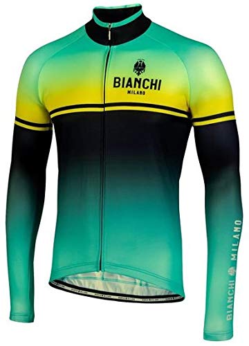 BIANCHI MILANO - Camiseta térmica de manga larga fabricada en Italia, modelo Santer, color negro, azul y amarillo, talla L.