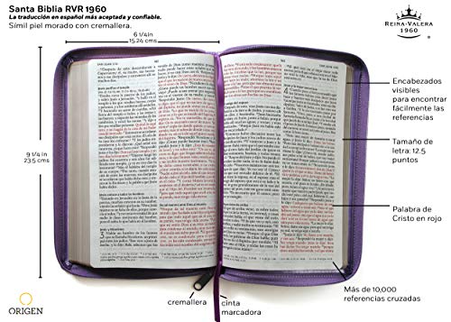 Biblia Reina Valera 1960 letra grande. Símil piel morado con cremallera / Spanish Holy Bible RVR 1960. Large Print, Purple Leathersoft, with Zipper