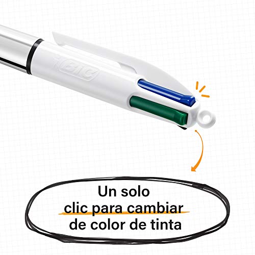 BIC 4 Colores Bolígrafos Retráctiles, Shine, Colores Metálicos, Punta Media (1,0mm), Blíster de 3 Bolis