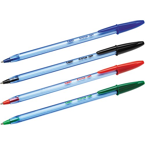 BIC Cristal Soft bolígrafos punta media (1,2 mm) con escritura suave - Colores surtidos, Blíster de 10 unidades – bolígrafos duraderos en azul, negro, rojo, y verde