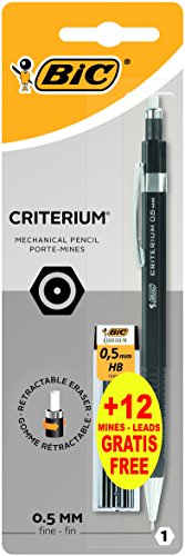 BIC Criterium - Portaminas (0.5 mm HB), apto para dibujo técnico o uso normal, blíster de 1 bolígrafo y 1 estuche de 12 minas, color negro