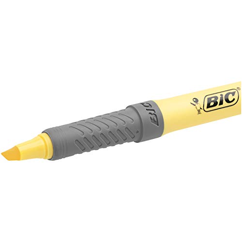 BIC Highlighter Grip Marcadores de Punta Biselada Regulable - Colores en Tonos Intensos y Pastel, Pack de 12