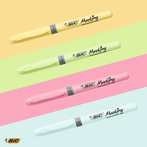 BIC Highlighter Grip Marcadores de Punta Biselada Regulable - Colores en Tonos Intensos y Pastel, Pack de 12