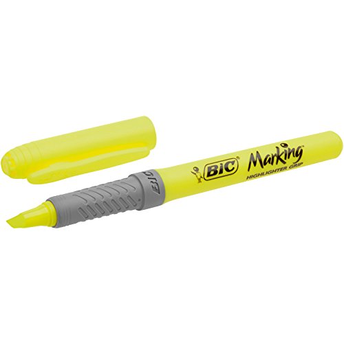 BIC Highlighter Grip Subrayadores Fluorescentes de Punta Biselada, Óptimo para material escolar,Colores Surtidos, Blíster de 4