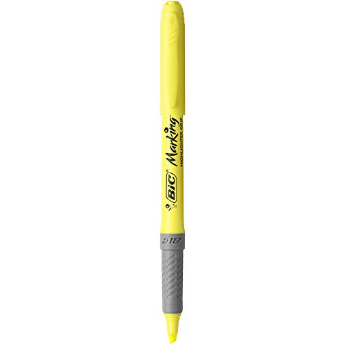 BIC Highlighter Grip Subrayadores Fluorescentes de Punta Biselada, Óptimo para material escolar,Colores Surtidos, Blíster de 4