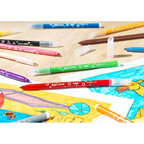 BIC Kids Rotuladores Lavables para Niños, Kid Couleur, Colores Surtidos, Punta Media para Niños, Caja de 24, material escolar