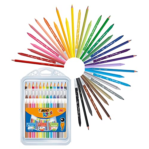 BIC Kids Set Para Colorear, 12 Rotuladores, 12 Lápices de Colores, 12 Ceras, Colores Surtidos, Paquete de 36 Unidades