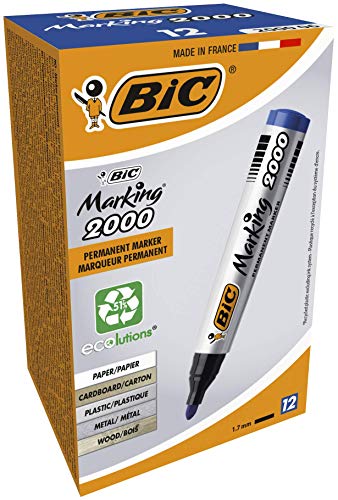 BIC Marking 2000 ecolutions - Rotuladores permanentes de punta cónica media, caja de 12 unidades, color azul