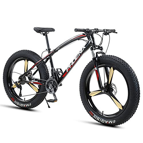 Bicicleta 26 Pulgadas Montaña para Hombre Mujer Niña Niño, Adulto Bicicleta BTT con Neumático Gordo, Hard Tail Bicicleta Enduro de Acero Carbono, Freno Disco,Red 3 Spoke,30 Speed