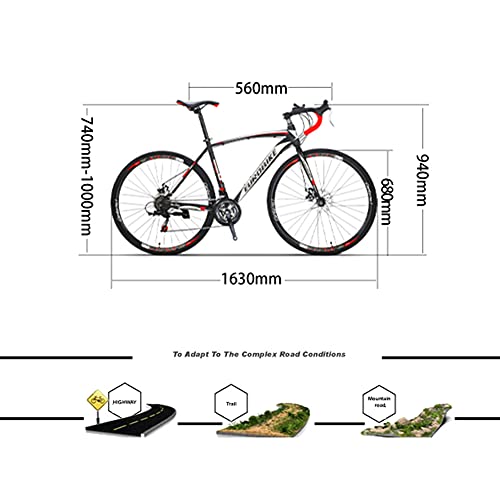 Bicicleta, Bicicleta de carretera, Bicicleta de carretera de 27 velocidades, Bicicleta de carreras híbrida deportiva para adultos, Rueda 700C, No es fácil de deformar, Con herramientas de instala