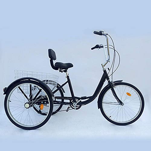 Bicicleta de 3 ruedas de 24 pulgadas, 6 velocidades, triciclo para adultos con cesta de la compra, triciclo para personas mayores, bicicleta cómoda para deportes al aire libre, compras