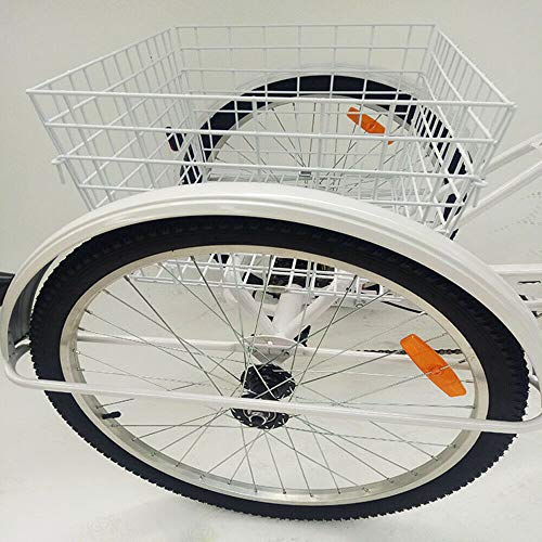 Bicicleta de ciudad, triciclo para adultos, 6 velocidades, 3 ruedas, bicicleta para personas mayores, bicicleta y cesta, 24 pulgadas, color blanco