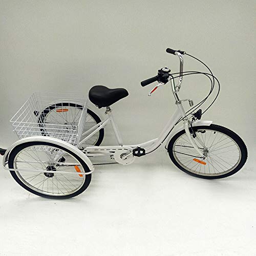 Bicicleta de ciudad, triciclo para adultos, 6 velocidades, 3 ruedas, bicicleta para personas mayores, bicicleta y cesta, 24 pulgadas, color blanco