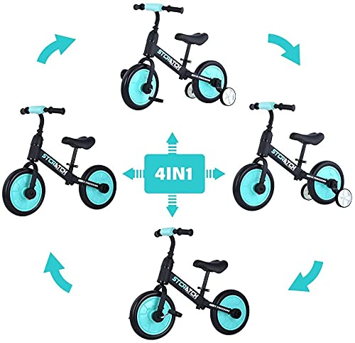 Bicicleta de Equilibrio 4 en 1, Triciclo para bebé con Pedales Desmontables y Ruedas auxiliares, Asiento Ajustable para niños de 2 a 5 años