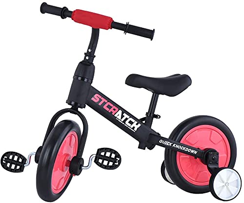Bicicleta de Equilibrio 4 en 1, Triciclo para bebé con Pedales Desmontables y Ruedas auxiliares, Asiento Ajustable para niños de 2 a 5 años