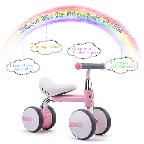 Bicicleta de Equilibrio para niños de 1 a 3 años, 4 Ruedas Bicicleta de Entrenamiento para bebés sin Pedal, Regalos de cumpleaños para niños y niñas (Rosado)