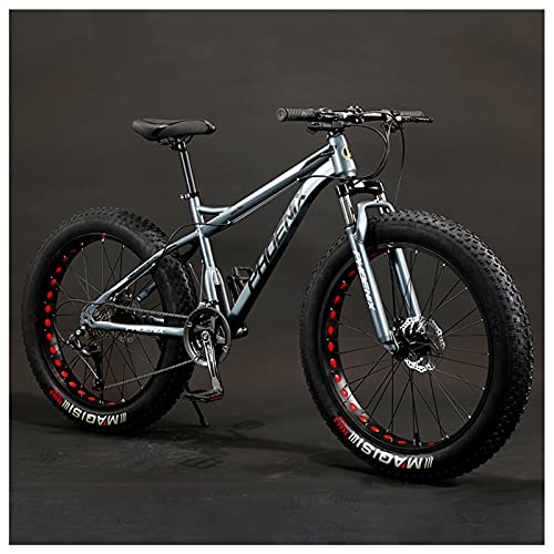 Bicicleta de Montaña Adulto de 24 Pulgadas, Hardtail Bicicleta BTT Enduro para Hombres Mujeres, Acero de Alto Carbono Niña Niño MTB, Freno Disco,Gris,7 Speed