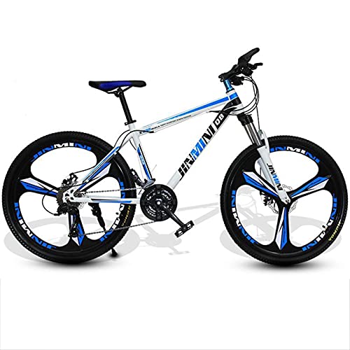 Bicicleta De Montaña W Dual Disc Frenos | 26"Terrain Bicycle W Full Suspension Ajustable Asiento Ajustable Fenders | MTB W Marco De Acero Al Carbono | Road Y Offro(Size:21 Speed,Color:Blanco + Azul)