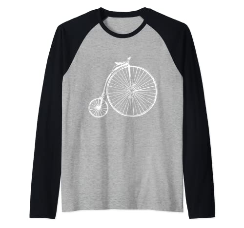 Bicicleta de rueda grande antigua victoriana Camiseta Manga Raglan