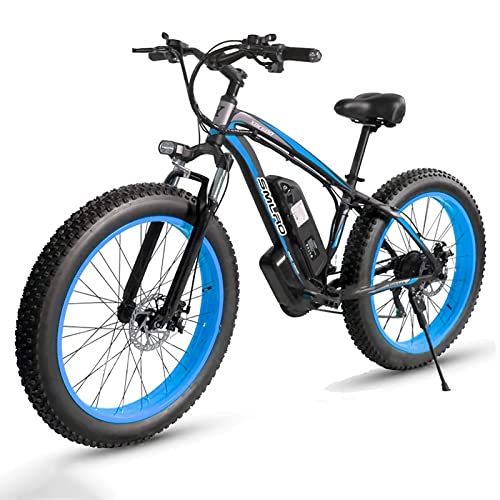 Bicicleta Eléctrica E-MTB 26", Bicicleta de Montaña con 4,0 Neumáticos Gordos Batería Litio 48V 13Ah, 80N.m, Shimano 21vel, Freno de Disco, EU Warehouse (Azul)