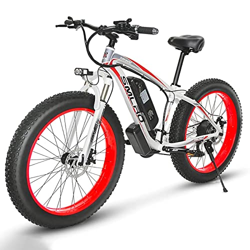 Bicicleta Eléctrica E-MTB 26", Bicicleta de Montaña con 4,0 Neumáticos Gordos Batería Litio 48V 13Ah, 80N.m, Shimano 21vel, Freno de Disco, EU Warehouse (Rojo)