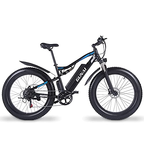 Bicicleta eléctrica GUNAI 26 '' 4.0 Fat Tire Mountain E-Bike 48V con batería extraíble de Iones de Litio de 17AH y Doble absorción de Impactos